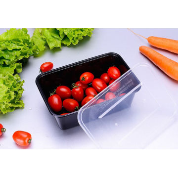 Black Rectangular Disposable Plastic Food Container with Lid